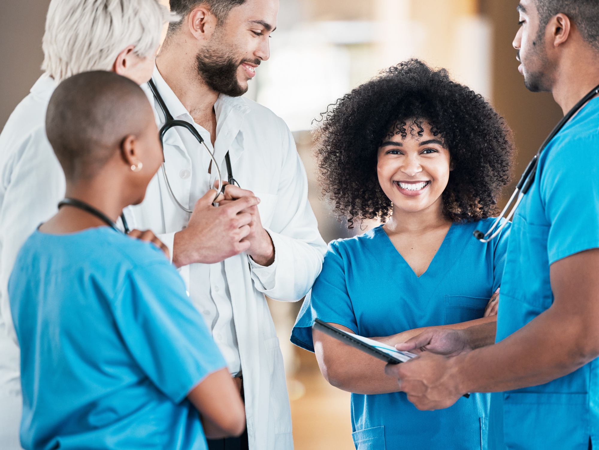 a group of people in scrubs