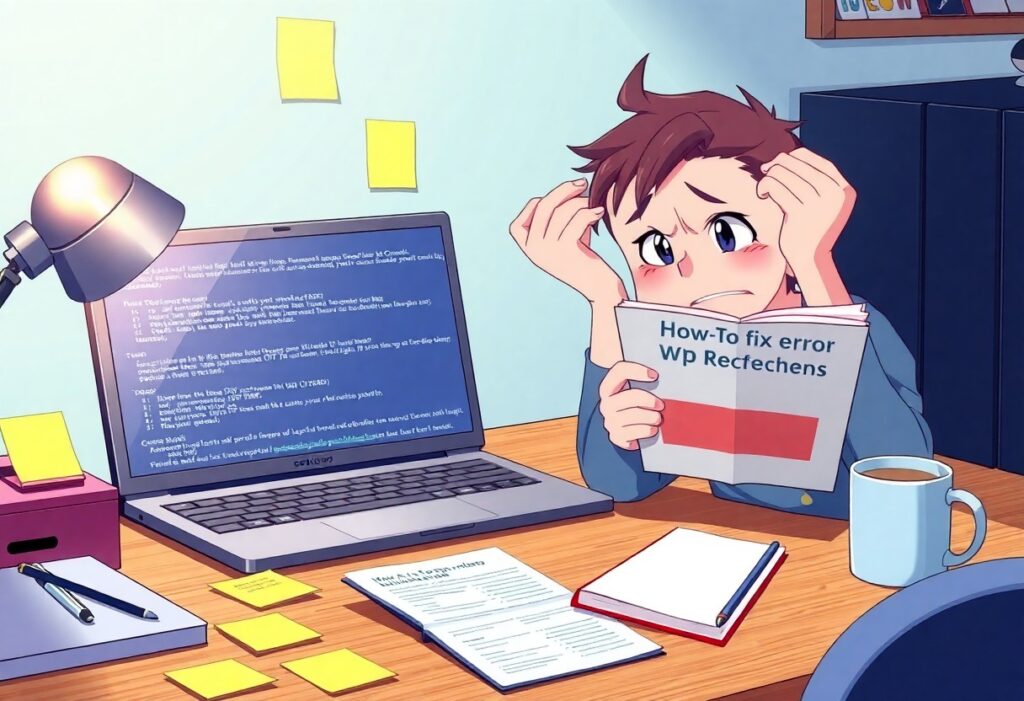a cartoon of a man holding a book in front of a laptop