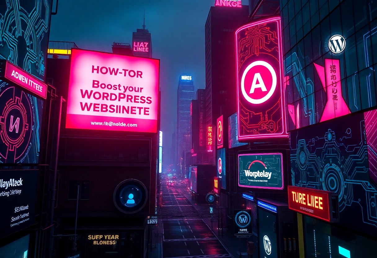 a city street with neon signs