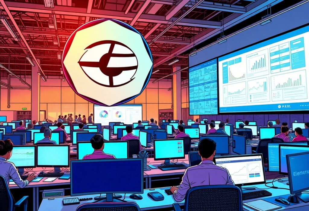 a group of people sitting in a room with computers