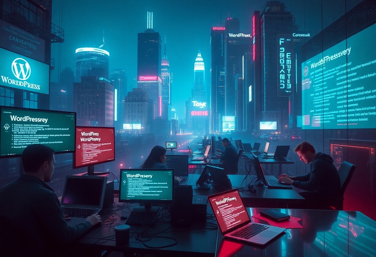 people sitting at computers in a city