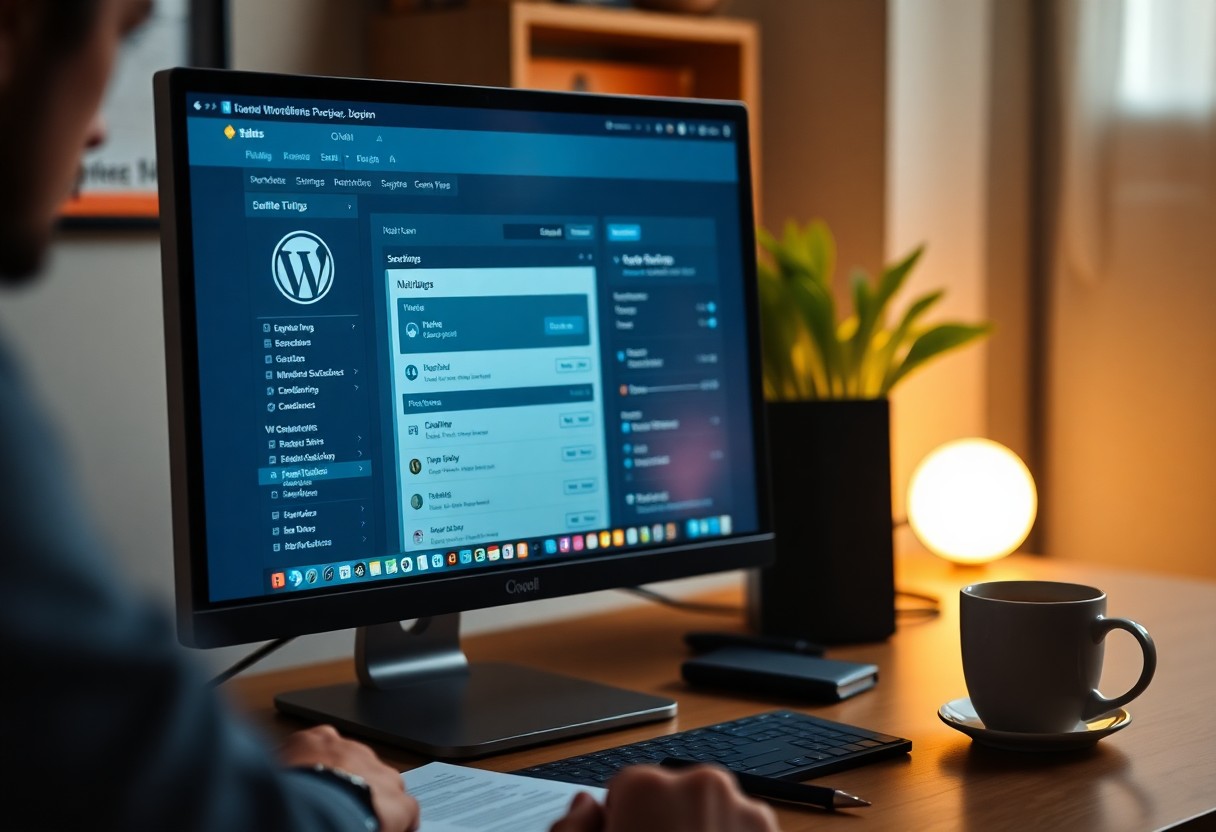 a computer screen with a keyboard and a cup of coffee