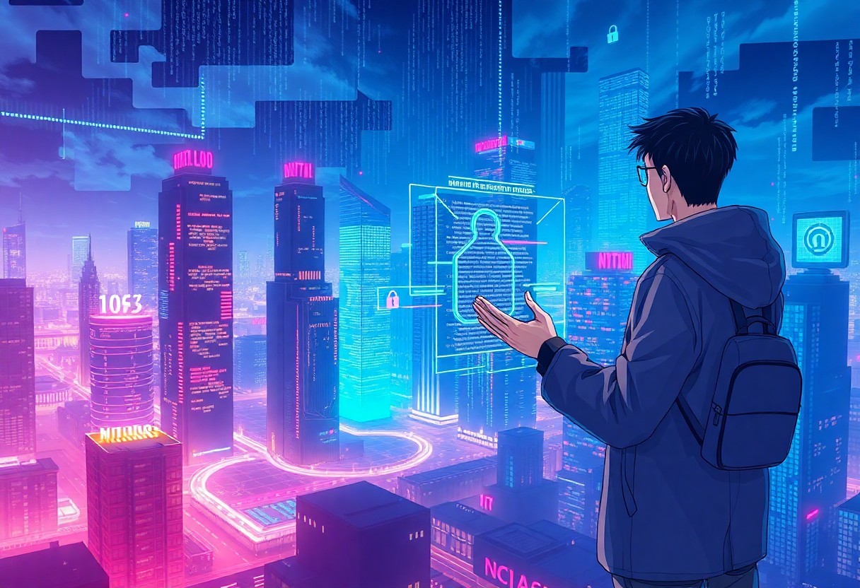 a man standing in front of a city