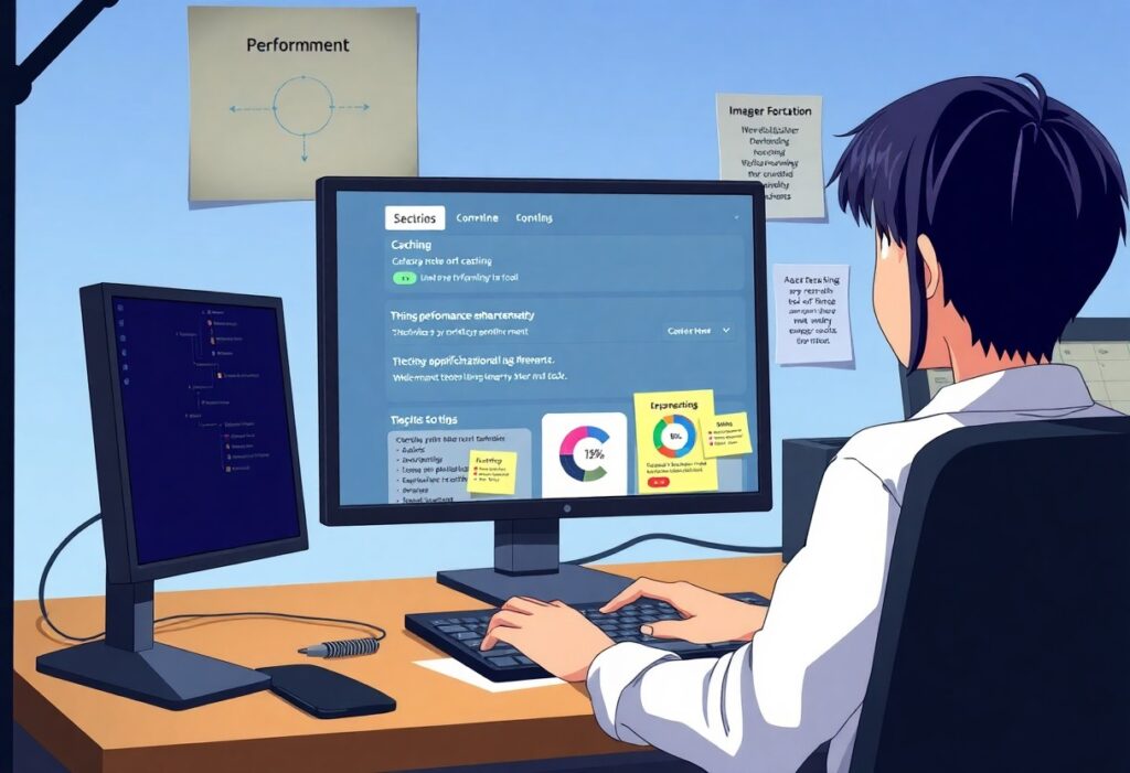 a cartoon of a woman working on a computer