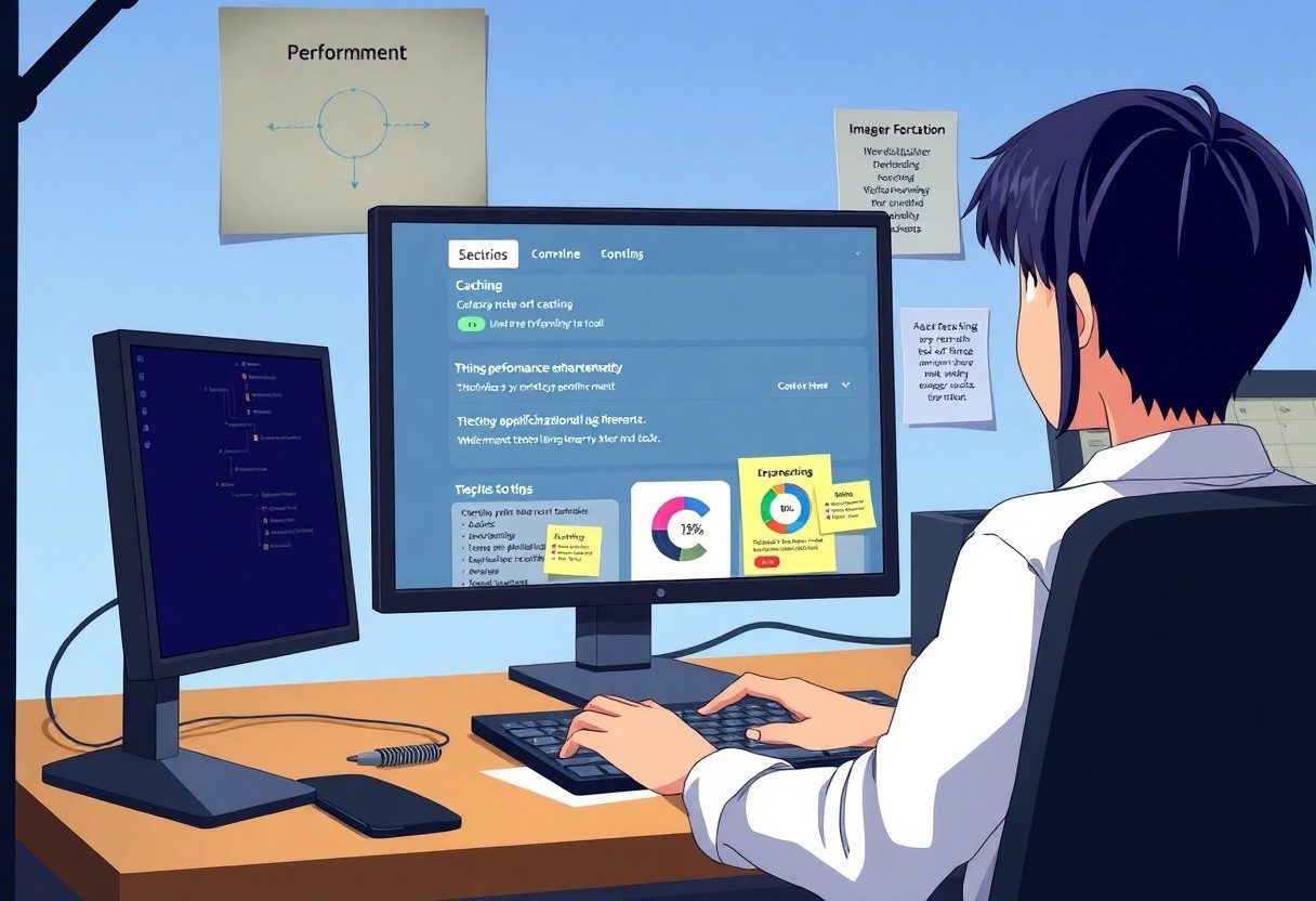 a cartoon of a woman working on a computer