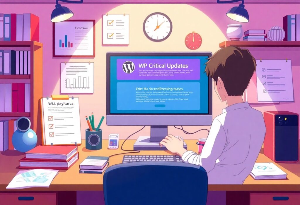 Essential How-To Guide - Mastering WP Critical Updates For Your Site 2 a man sitting at a desk with a computer