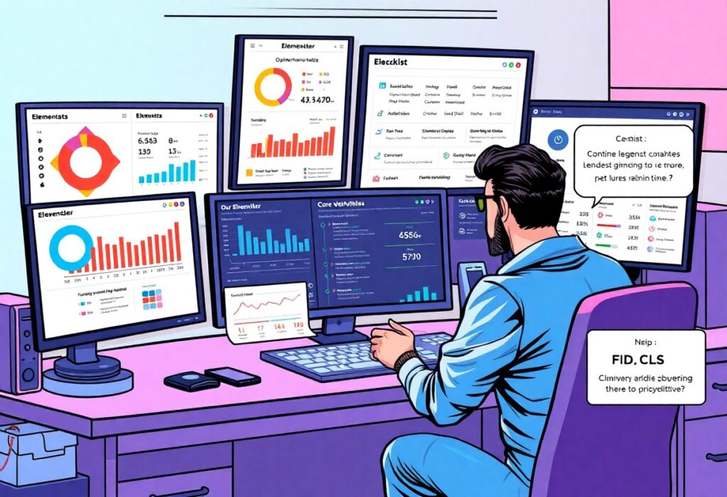 a man sitting at a desk with multiple computer screens