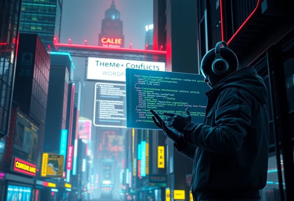 a man in headphones using a screen in a city