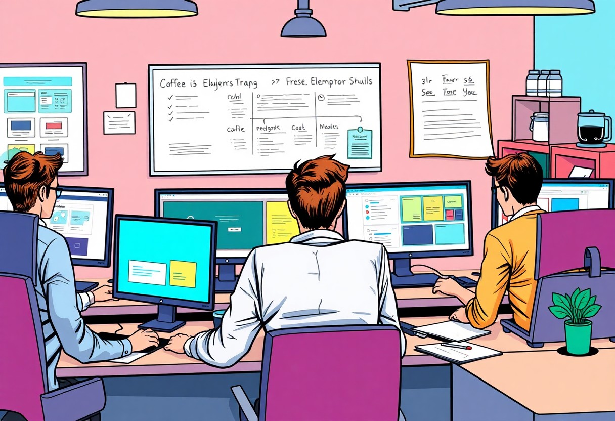 a group of people sitting at computers