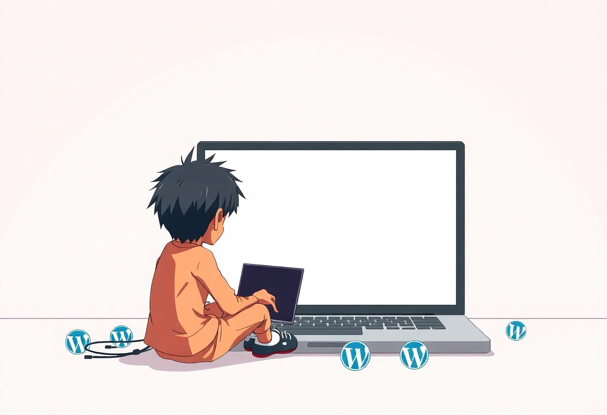 a cartoon of a child sitting on a laptop