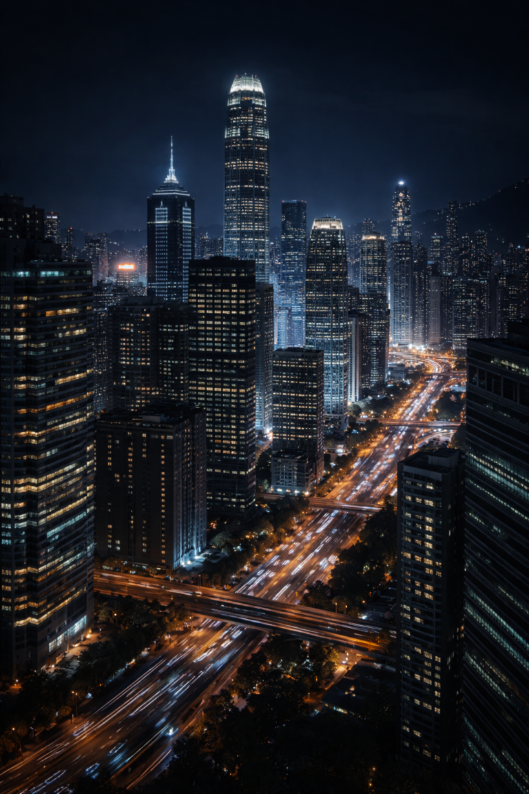 City lights and highways at night